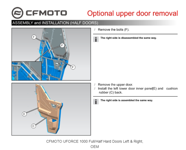 CFMOTO UFORCE 1000 Convertible Hard Doors Left & Right, OEM - Image 6